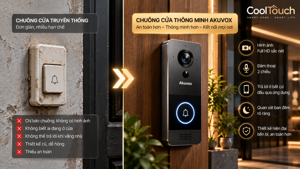 So sánh chuông cửa thông thường và chuông cửa thông minh Akuvox